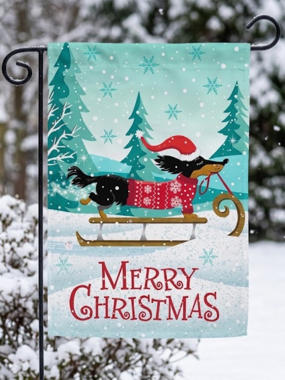 New Christmas Dachshund Garden Flag Doxie Dog Lover Merry Christmas Yard Decor